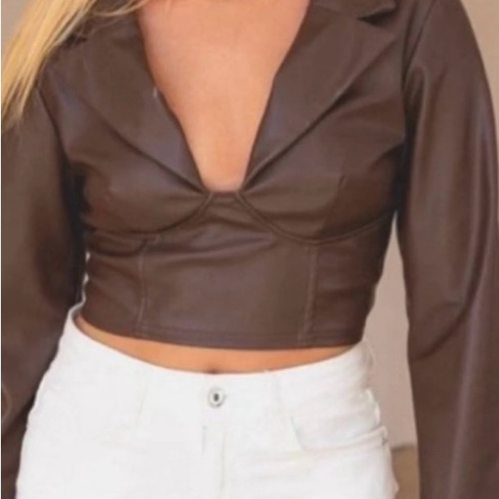 Brown Faux Leather Cropped Top - Picture 4 of 6